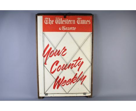 A Vintage Enamel Western Times and Gazette Sign, mounted onto a wooden board painted 'YOUR COUNTY WEEKLY', the enamel sign ap
