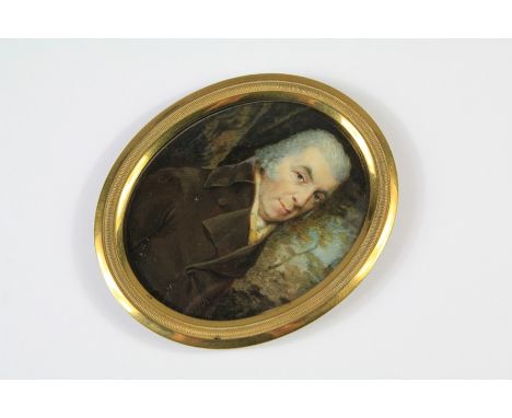James Souter (1755-87) Oval Portrait Miniature of a Gentleman. The 3/4 portrait with arcadian landscape in the distance, appr