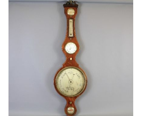 A 19th Century Regency-Style Aneroid Clock Barometer. The banjo mahogany cased barometer retailed by Sweet of London, with si