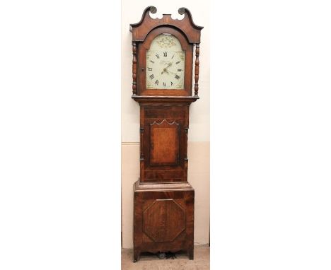 A 19th Century Oak Long Case Clock. The 30 hour clock by Richardson Easingwold, York, having an arched painted dial with Roma