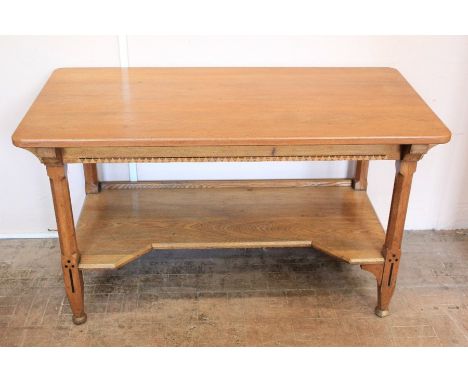 An Oak Inlaid Arts and Crafts Buffet Table. The table on Gothic-style supports, approx 60 x 121 x 69 cms.&nbsp;