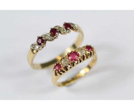 An Antique 18ct Yellow Gold Diamond and Ruby Ring. The ring size N, approx 2.8 gms together with another 9ct yellow gold diam