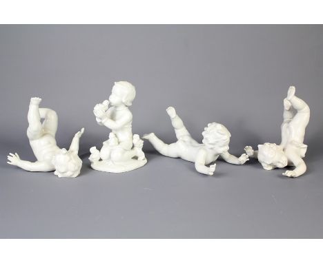 A Set of Three Unterweissbach White Porcelain Figures. The figures depicting toddlers at play together with a Rosenthal figur