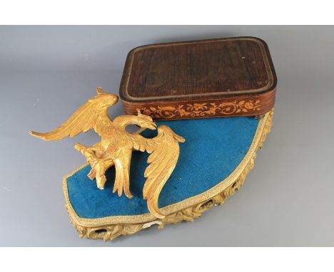 Mantel Clock Accessories. This lot includes a rosewood clock base with satin-wood decorative inlay, approx 32 w x 21 x 7 cms 