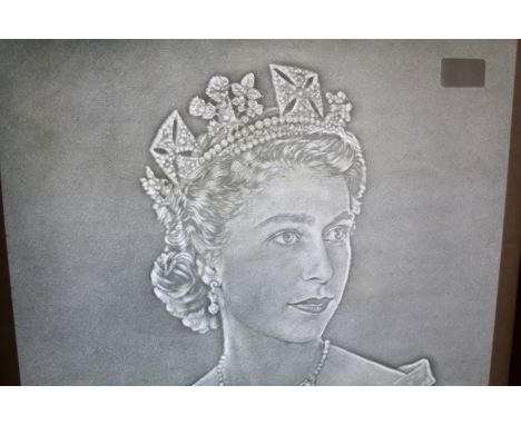 An Image of the Coronation of Her Majesty Queen Elizabeth II. The see-through etched image showing a head and shoulders portr