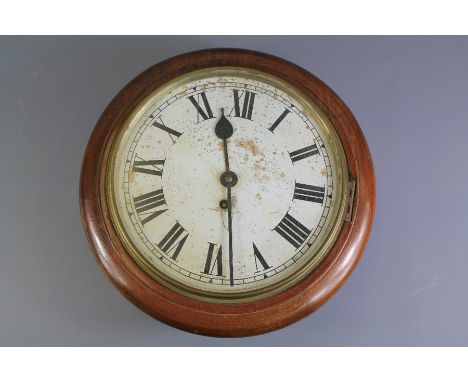 A Round Mahogany-Cased Wall Clock. The clock with Roman numerals on enamel face, approx 35 cms dia. (In need of restoration)