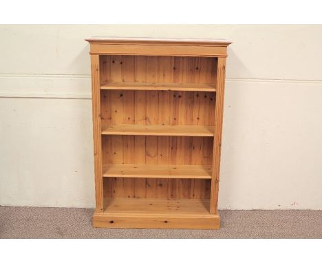 A Pine Three Shelf Book Case Unit. The unit having three adjustable shelves, approx 90 x 26 x 138 cms.&nbsp;