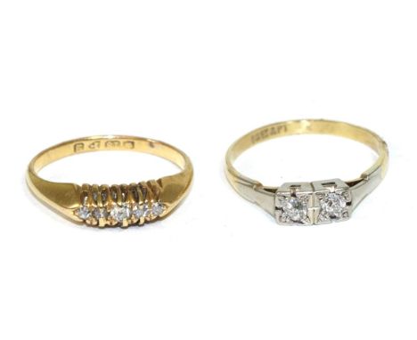 A diamond two stone ring and an 18 carat gold diamond ring (2)Two stone ring - Finger size P, 2.32g gross. 18ct diamond ring 