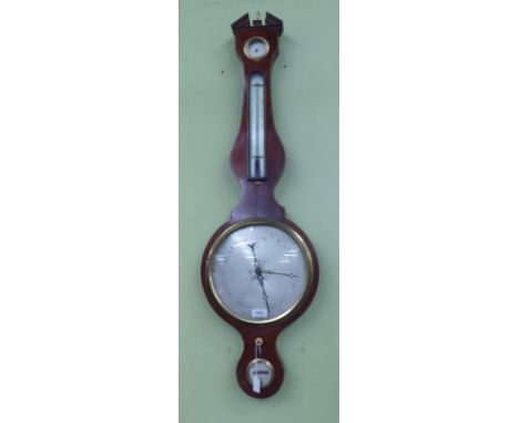 A mahogany wheel barometer, signed Pozzi & Co, circa 1820, broken arched pediment, hygrometer, thermometer tube, 10-inch silv