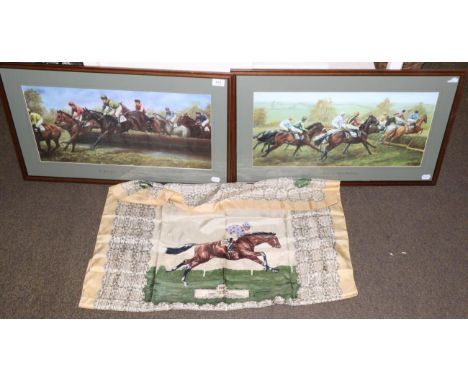 A silk scarf decorated with Pidtune, owned by Mrs Plesch, trained by H Wragg, surrounded by the past winners of the Derby sin
