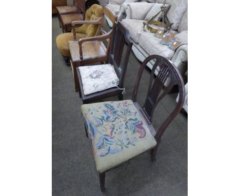 Four various 19th century and later chairs including a commode chair, a nursing chair etc 