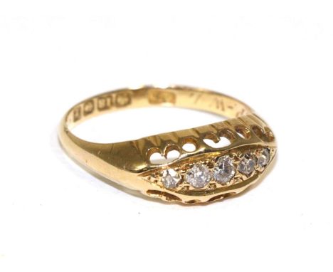 An 18 carat gold five stone diamond ring Finger size N, 2.40g gross