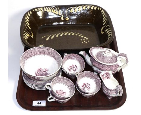 Hackwood child's tea set and a slip ware dish 