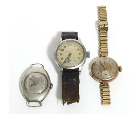 A military boys size wristwatch, case back stamped ATP and broad arrow, silver oval wristwatch, case with London import mark 