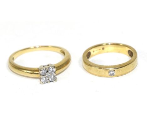 A diamond square set ring and an 18 carat gold gypsy set diamond ring (2)  Square set ring - Finger size P1/2, 3.40g gross. G