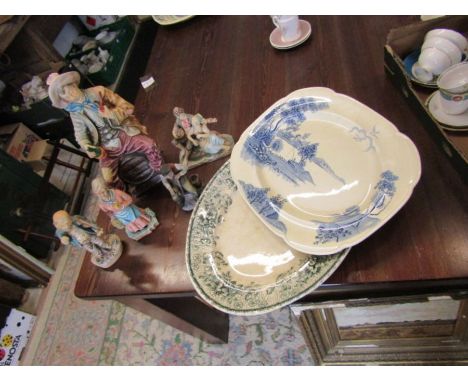 2 ceramic meat platers and 5 Portuguese figurines 