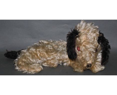 A 1930's mohair dog pyjama case, in the Alpha Farnell style, having cream coloured body, black ears, button eyes, and measuri