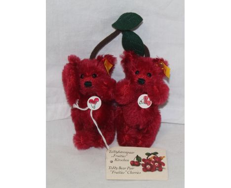 A Steiff "Fruities" pair of cherries teddy bear group, both cherries modelled as 10 cm high teddy bears, and joined together 