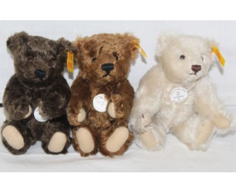 A group of three Steiff replica miniature teddy bears, comprising a "Jubilee Bear, 1997", a "Teddy Bear, 1905", and a "Teddy,