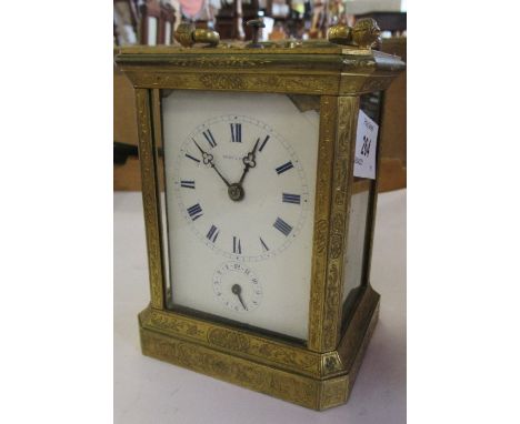 Dent a Paris, a repeating carriage clock in a gilt metal caseCondition Report:  The dial is chipped to both top corners.&nbsp