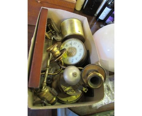 A box to include various clock parts, sconces, thermometer, etc.