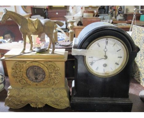 Robert Paris, a gilt metal cased mantle clock, with silvered dial, height 11.5ins, together with another mantle clock