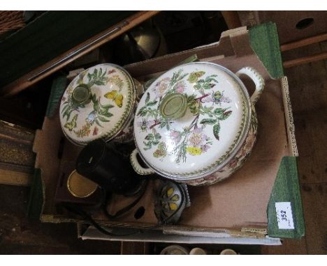 A box to including enamel Portmeirion, a car mascot, etc.