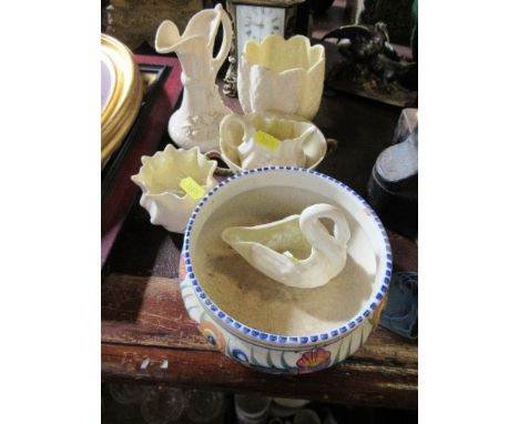 6 pieces of Belleek porcelain, and a Poole pottery bowl, af