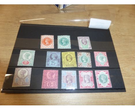 GB QVIC 1887-1900 JUBILEE ISSUE SET OF 13 TO 1 SHILLING MOST UNMOUNTED MINT   Card with 13 values from the Jubilee issue, of 