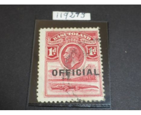 BASUTOLAND 1934 1d SCARLET OPTD OFFICIAL, FINE USED, WITH RPS CERT. (SGO2) C/V £4,000   1934 1d Scarlet overprinted 'OFFICIAL