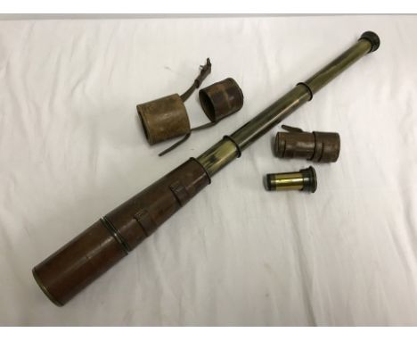 A WWI leather cased 3 draw field telescope  TEL: SIG (Mk IV ) also G.S.  Dated 1918. With leather cased alternative high and 