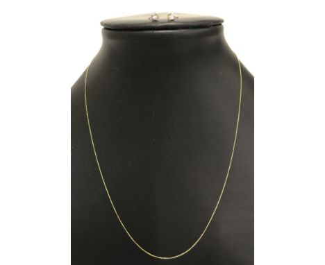 A 9ct gold very fine chain. 18 inches long. Together with a pair of CZ stud earrings. 