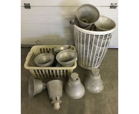 A large quantity of vintage industrial/agricultural aluminium light shades. Approx. 22 in total. Various styles and shapes. A