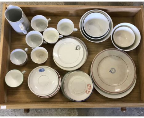 A box of assorted Victorian crested ceramics, mostly from churches and chapels. To include plates, cups & saucers and jugs. 