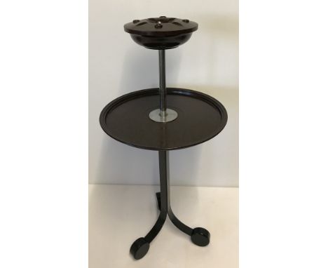 Art Deco tripod footed smokers stand with bakelite ashtray and shelf.  Approx. 65cm tall. 
