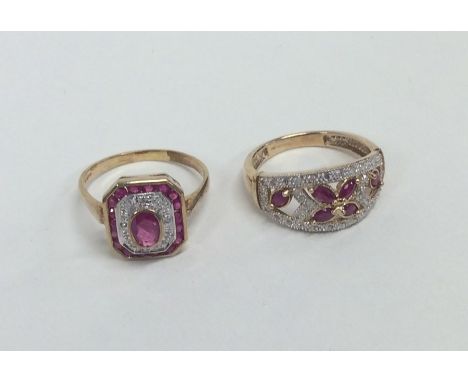 Two 9 carat ruby and diamond rings. Approx. 6.2 grams. Est. £70 - £80.