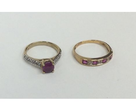 Two 9 carat ruby and diamond rings. Approx. 5.3 grams. Est. £50 - £80.