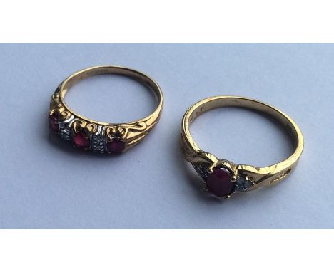 Two 9 carat ruby and diamond rings. Approx. 4.2 grams. Est. £50 - £80.