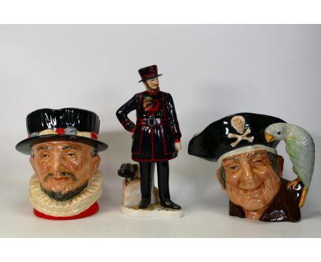 Royal Doulton Large Character jugs Beefeater D6205, Long John Silver D5335 &amp; seconds Coalport Figure Tower of London Beef