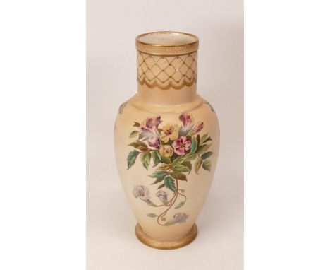 Carlton blush ware Vase with Florida  Floral decoration, by Wiltshaw &amp; Robinson, C1900, height 28cm 