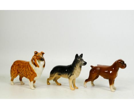 Beswick Small Dog Figures to include Boxer, Collie &amp; Alsatian(3) 