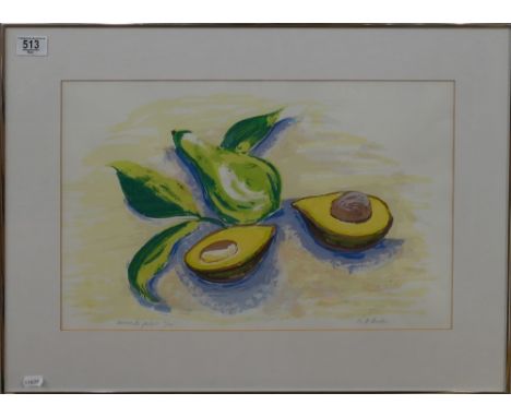 Ruth Hodge screenprint of Avocados limited edition 8/10, measuring 33cm x 49cm excluding mount &amp; frame. 