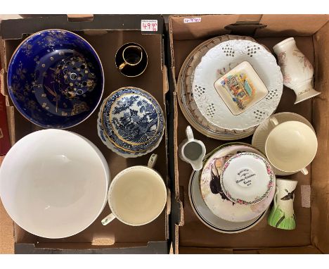 A mixed collection of ceramic items to include Crown Ducal Fruit Bowl, 2 Oversized Spode Tea Cups, decorative wall plates, tw