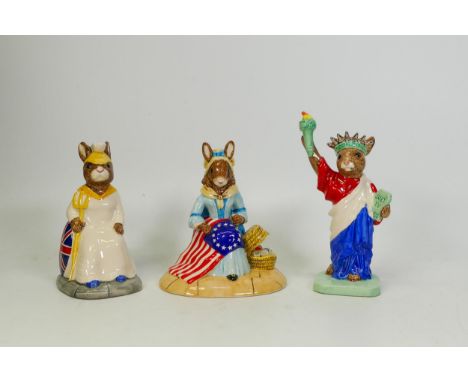 Royal Doulton Bunnykins Figures Britannia Db219, Staue of Liberty Db198 &amp; Betsy Ross Db313(3) 