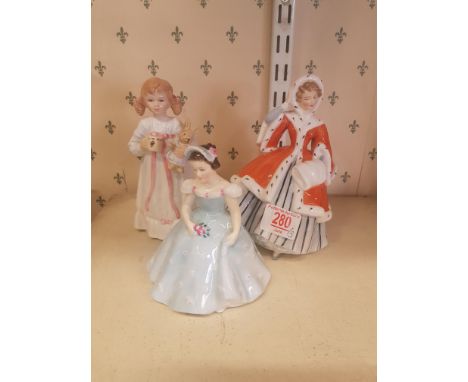 Royal doulton Lady Figure Noell Hn2179, Bridesmaid Hn2198 &amp; Bunnies Bedtime Hn3370 (2) 