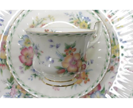 Royal Albert Royal Albert Constance patterned dinner &amp; tea ware, 68 pieces in 2 trays, some factory seconds. 