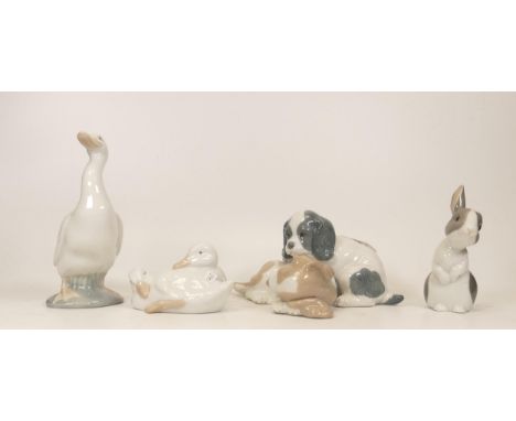 Nao figurines to include pair of puppies, rabbit, pair of ducks and a goose (4) 