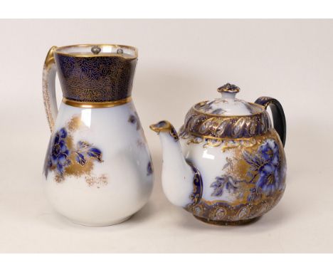 Carlton blush ware Hibiscuss &amp;  Floral decoration, by Wiltshaw &amp; Robinson, C1900, height of tallest 17cm(2)(a/f) 