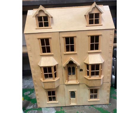 Very Large Kit Made Wooden 3 Storey Dolls House with internals, length 76cm x height 96cm &amp; depth 39cm 