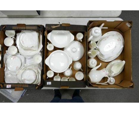 A large collection of Royal Doulton Twilight Rose Patterned Tea &amp; Dinnerware including dinner plates, tureens, platters, 